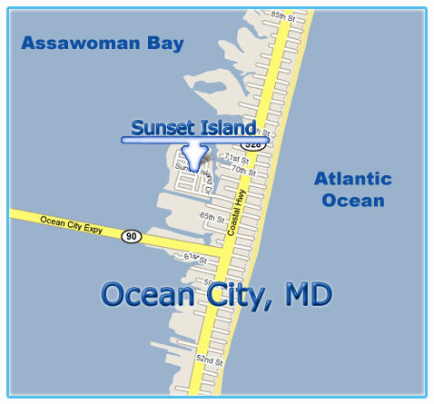 Detailed Sunset Island street map, Ocean City MD
